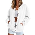 thumbnail image 2 of Bomber Jacket Women Casual Button Down Snap Front Sweatshirt Lightweight Long Sleeve Oversized Fall Jackets with Pockets, 2 of 7