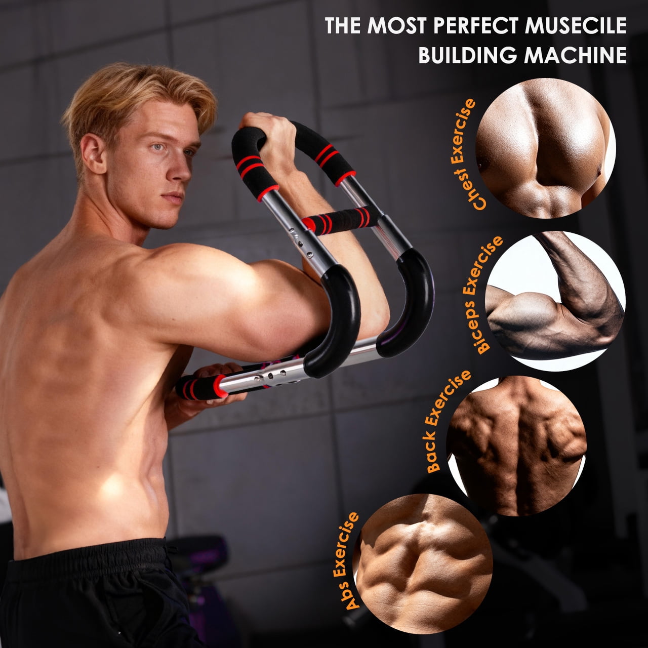 Adjustable Arm Chest Trainer for Men & Women – Max Adjustable Resistance 66lbs, Portable Home Gym Workout Equipment for Arm, Grip Strength & Forearm Training，White+Red
