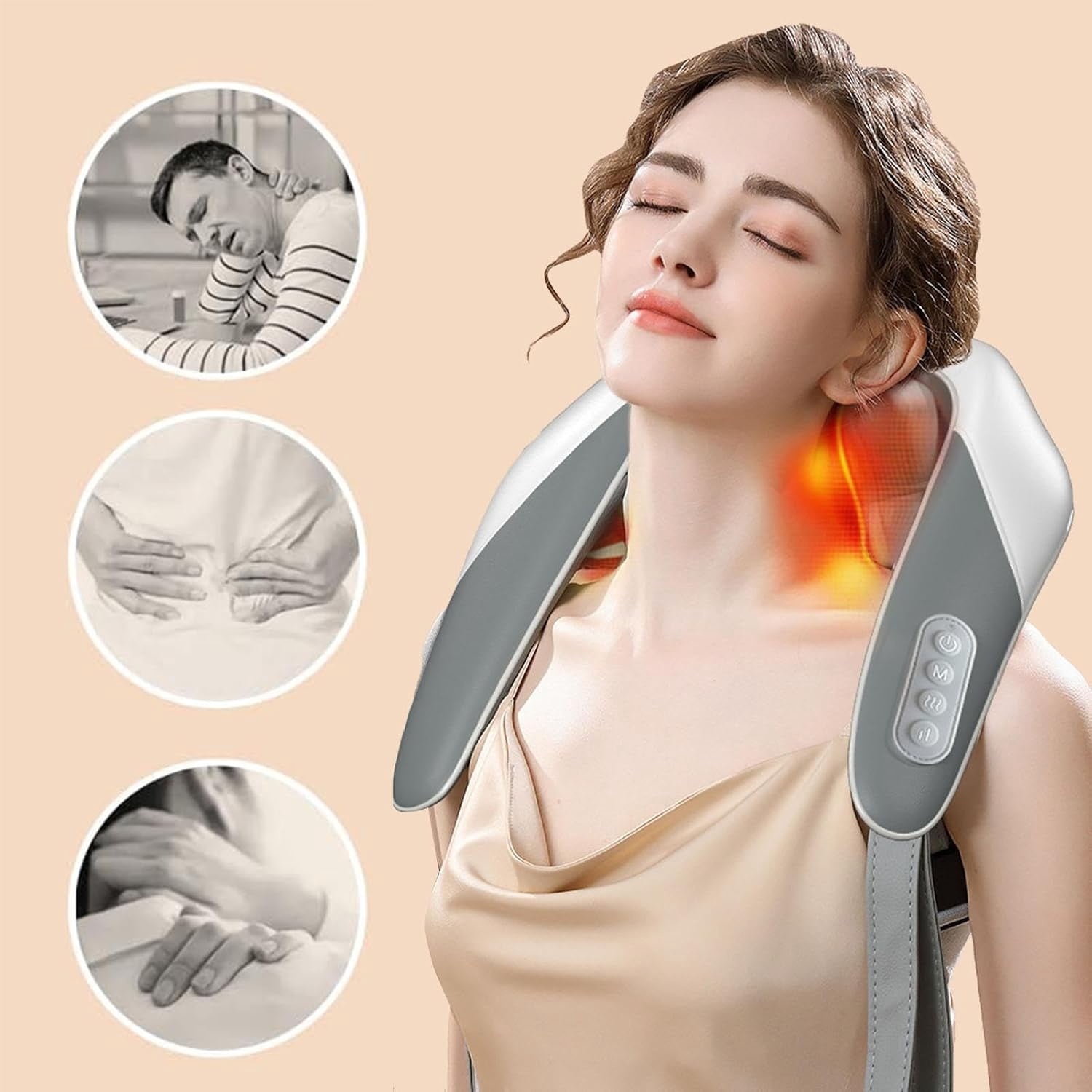 Electric Neck Massagers, Portable Neck Massager with Heat, Cervical Vertebra Massager with Low Noise, Multifunctional Knead Massage Pillow Lightweight Electric Massager with Heat for Neck and Shoulde