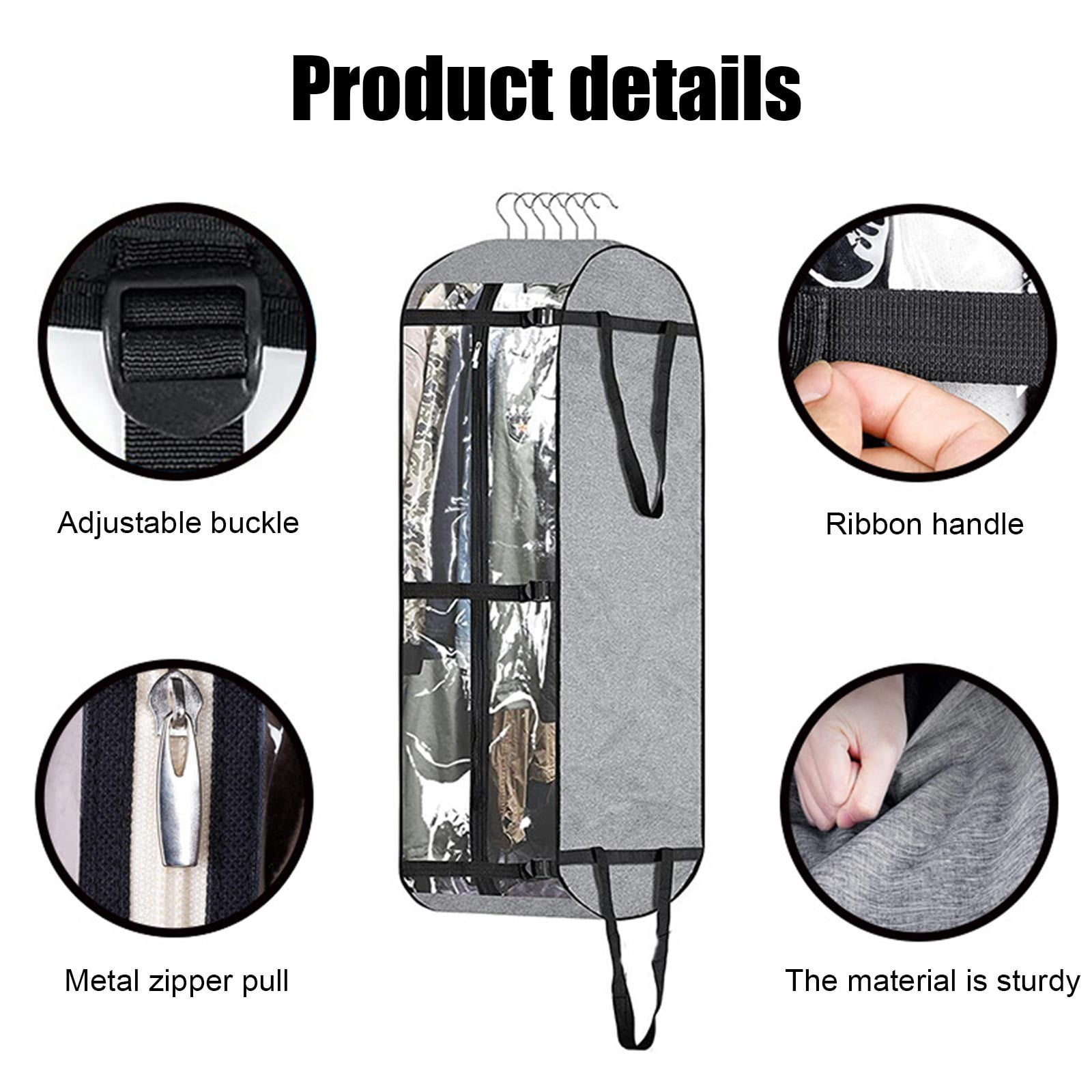 Lunxisen 2 Pcs Garment Bag for Clothes Storage Travel Organizer Foldable Garment Bag with Transparent Window Thickened Durable Garment Cover(125*60*25cm)