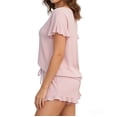 thumbnail image 5 of Women's Pajama Sets Women's Ruffle Sleeve Pajama Set Soft 2-Piece Loungewear Top And Ruffle Hem Shorts Sleepwear Pink S, 5 of 6