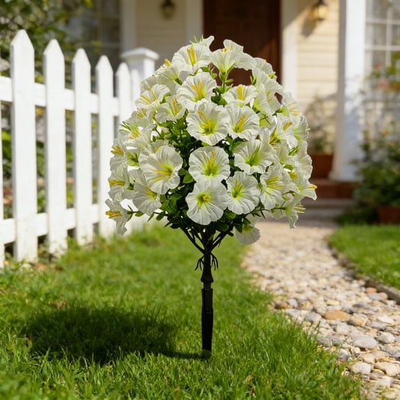 1 Pack UV Resistant Faux Floral Shrub Potted, Realistic Fake Plants with Planter, Decorative Topiary Plant for Outdoor, Indoor, Porch, Garden, Patio Decor (White)