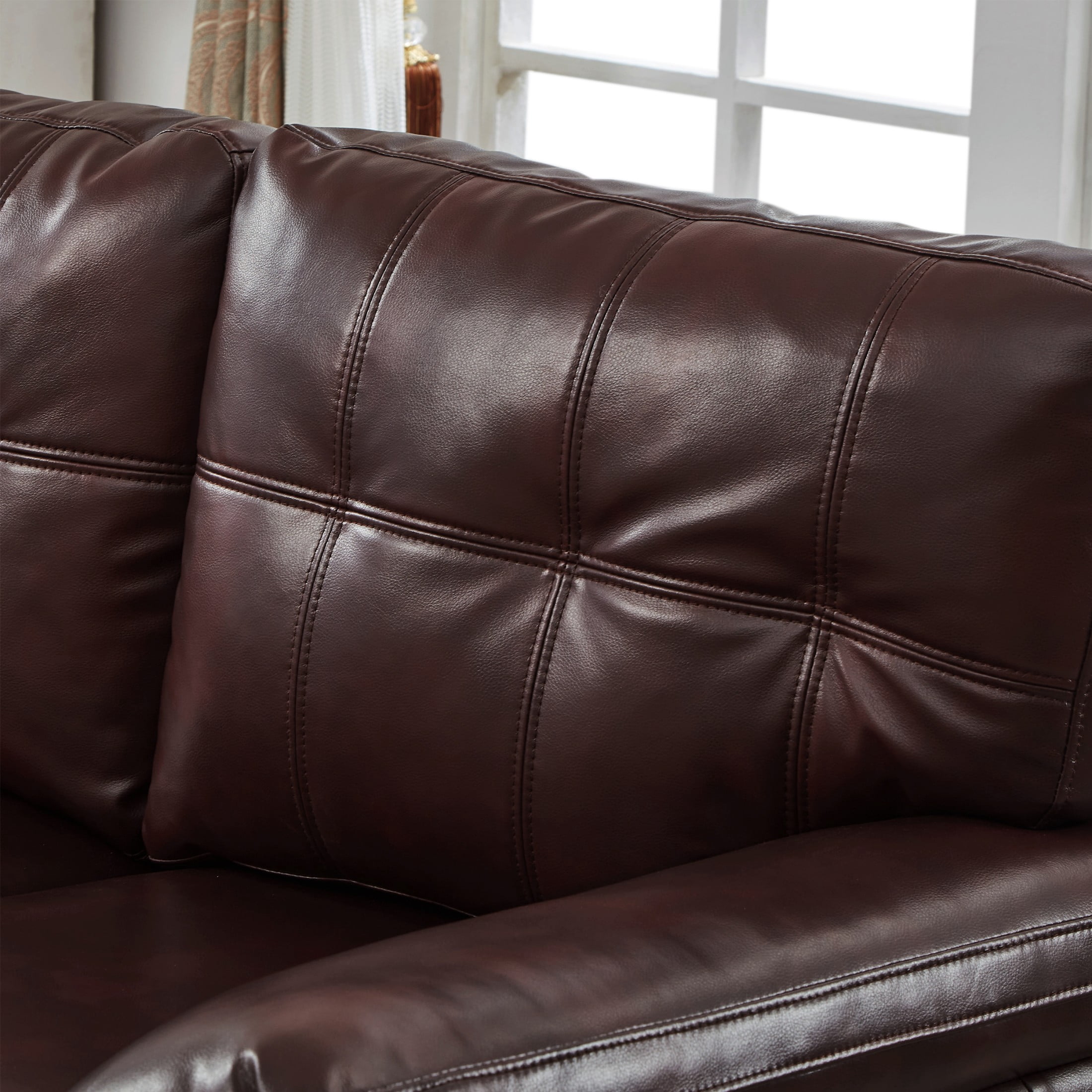Aukfa 2-Piece PU Leather Sofa Set, Vintage 3-Seater Couch and Loveseat with Storage Space, Upholstered Living Room Furniture Set, Burgundy