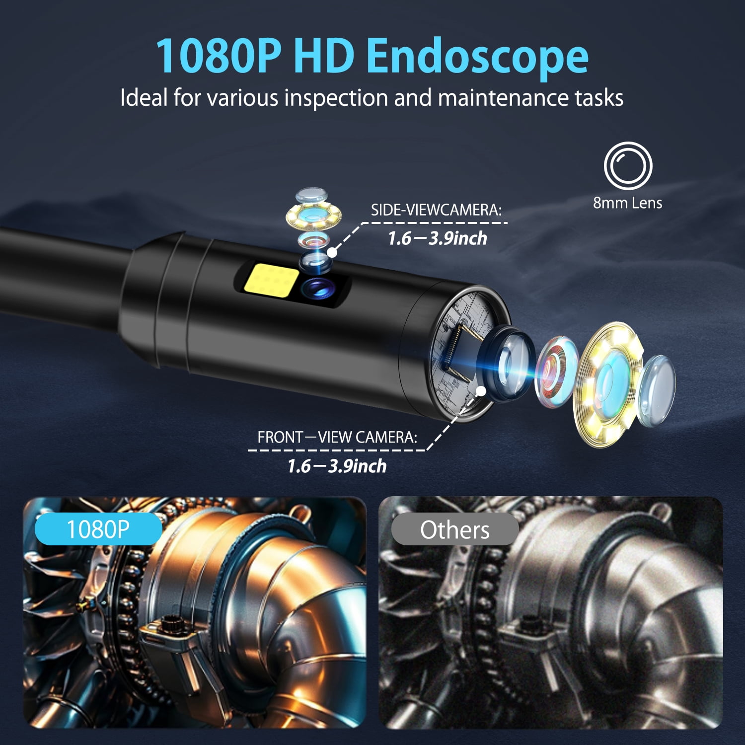 Dual Lens Industrial Endoscope Camera,1080P Digital Borescope Inspection Camera, 8mm IP67 Waterproof Camera, Sewer Camera with 4.3" LCD Screen,8 LED Lights,16.5FT Semi-Rigid Cable Tools for Men,Sewer