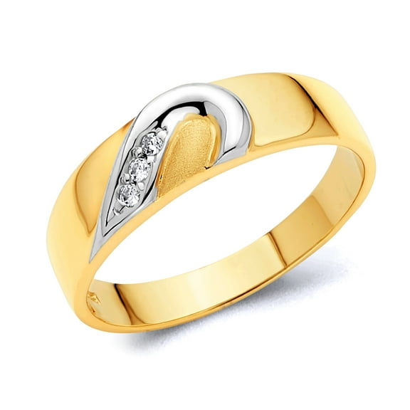 Wellingsale Men's Solid 14k Two 2 Tone White and Yellow Gold Polished CZ Cubic Zirconia Half Heart Wedding Band - Size 8