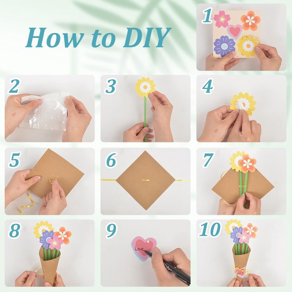 24 Set Flower Bouquet Craft Kit, Make Your Own Flowers Vase Art DIY Flower and Craft for Teacher Mother's Day Christmas Birthday Party Gift Decoration