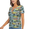 thumbnail image 2 of Wukai Hawaiian Style Casual V-Neck Graphic Tees for Women: Lightweight and Breathable Summer Tops with Stylish Design-Large, 2 of 8