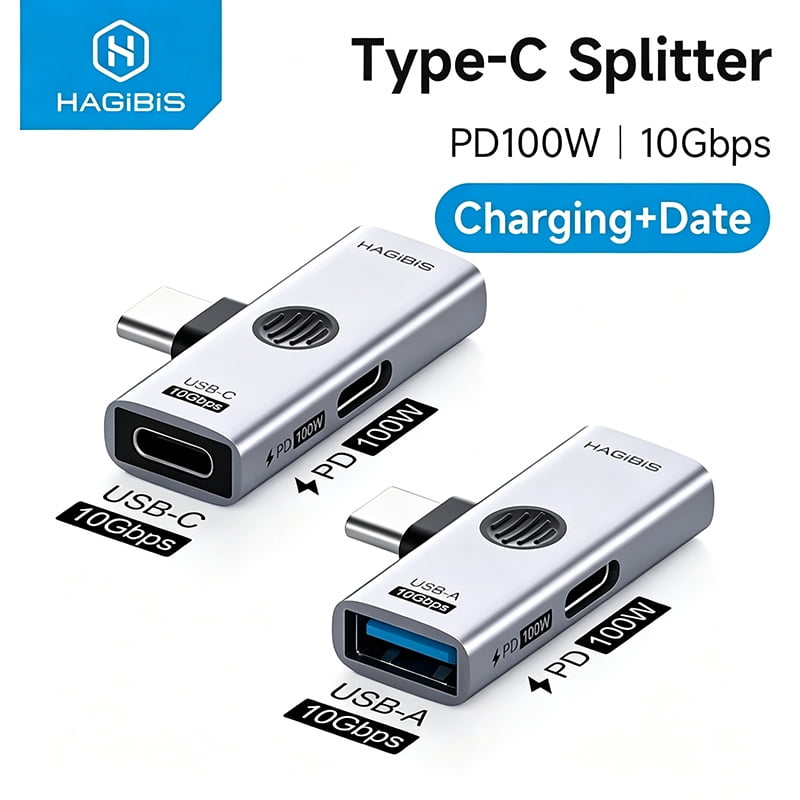 HAGiBiS USB-C Splitter Adapter, 2-in-1 Type C OTG Converter with 100W PD Fast Charging & 10Gbps Data Transfer for iPad iPhone MacBook