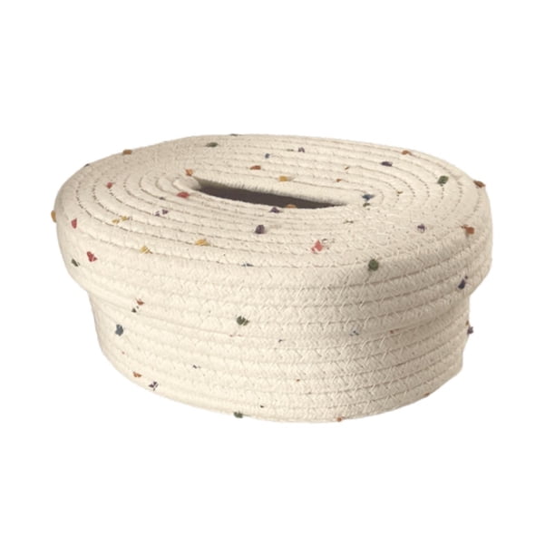 Caja de pañuelos de algodón, porta pañuelos de papel, dispensador de pañuelos decorativo ligero Blanco con punto
