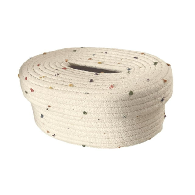 Caja de pañuelos de cuerda de algodón, porta pañuelos, portátil, decorativa, con tapa. Blanco con punto