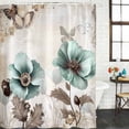 thumbnail image 3 of Teal Brown Spring Floral Waterproof Fabric Shower Curtain,Vintage Flowers Elegant Botanical Waterproof Fabric Shower Curtain for Bathroom Curtains Bathtubs Shower Curtains with 12 Hooks Stall 54x78in, 3 of 8