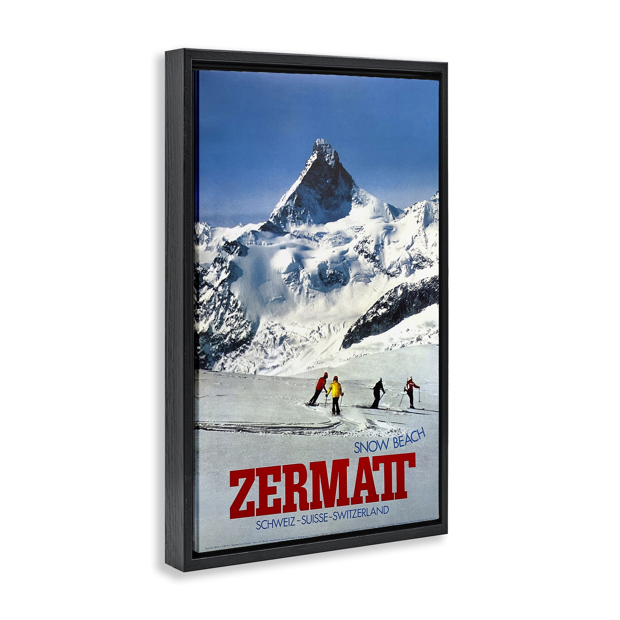 Stupell Industries Zermatt Snow Beach Black Framed Floater Canvas Wall Art, design by Vintage Posters