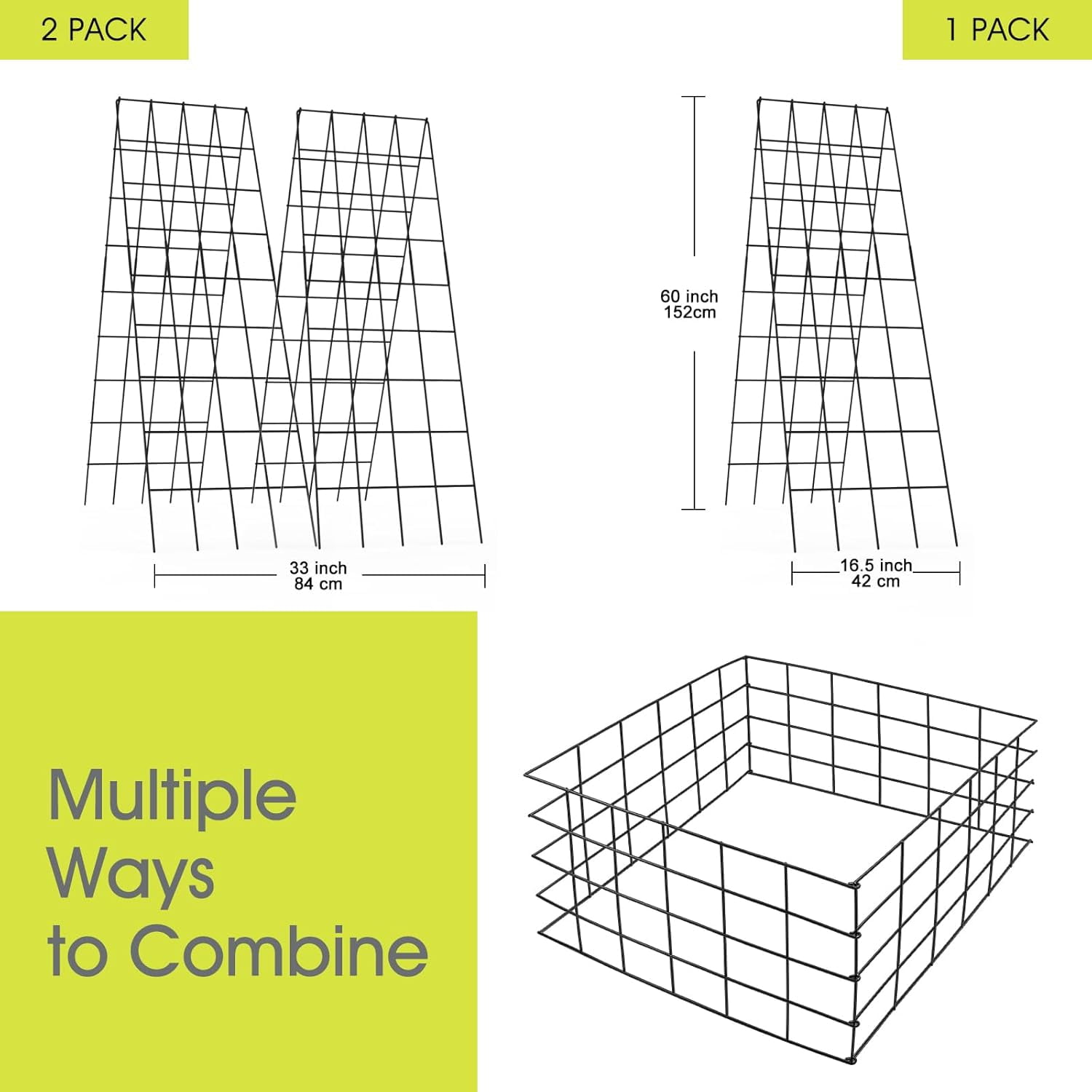 Cucumber Trellis for Raised Bed,  16.5 x 60 Inch Metal Trellis for Climbing Plants Outdoor with Plant Clips Twist Ties, Garden Plant A-Frame Trellis for Vegetable Pea Tomato (Black, 2 PCS)