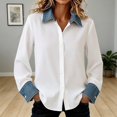 thumbnail image 2 of QASIEATN Womens Oversized Shirts Long Sleeve Mock Turtleneck V Neck Button Down Denim Pullover Shirts, 2 of 8