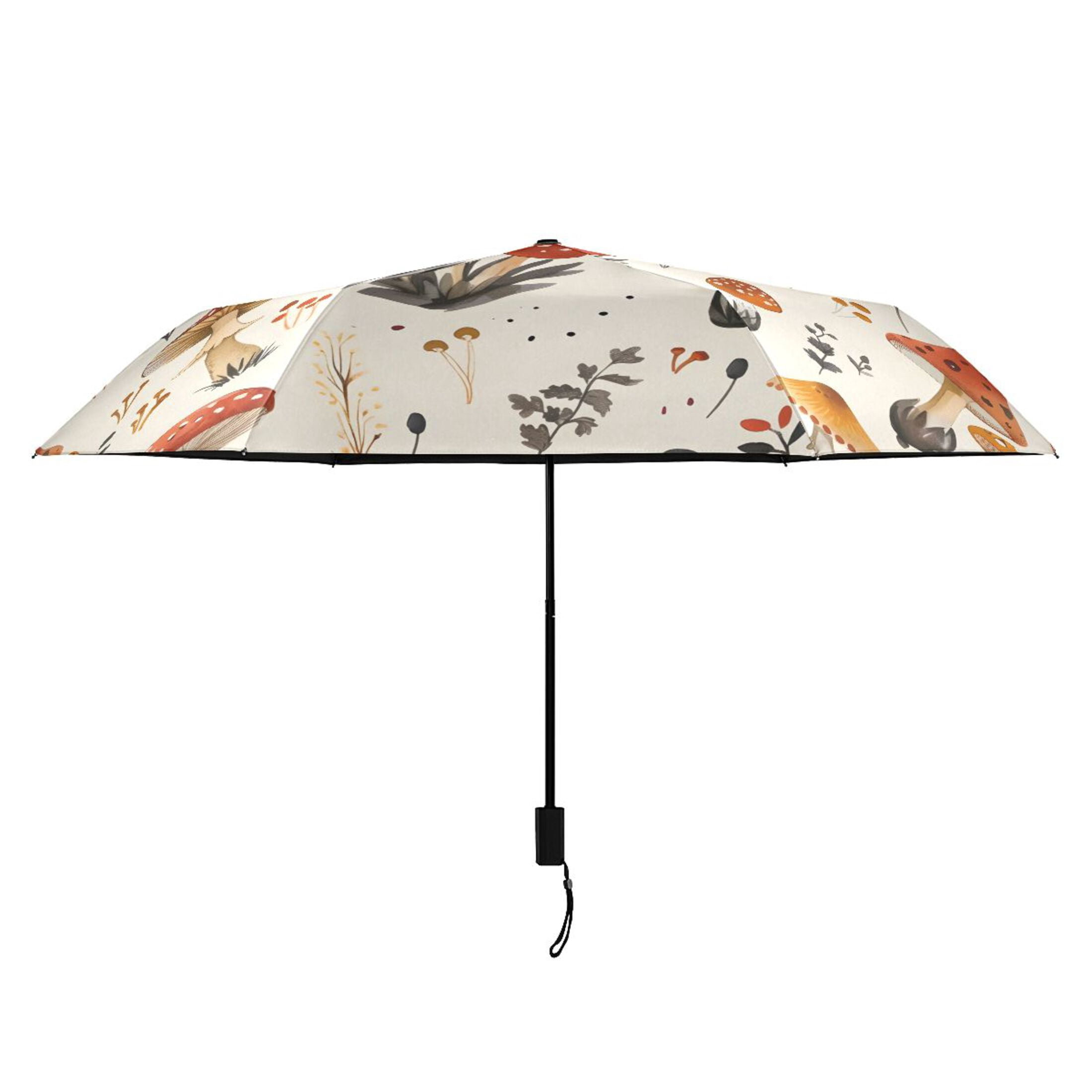 Mushroom Fallen Leaves Compact Sun Umbrella Windproof Travel Umbrellas for Rain Strong Portable UV Protection