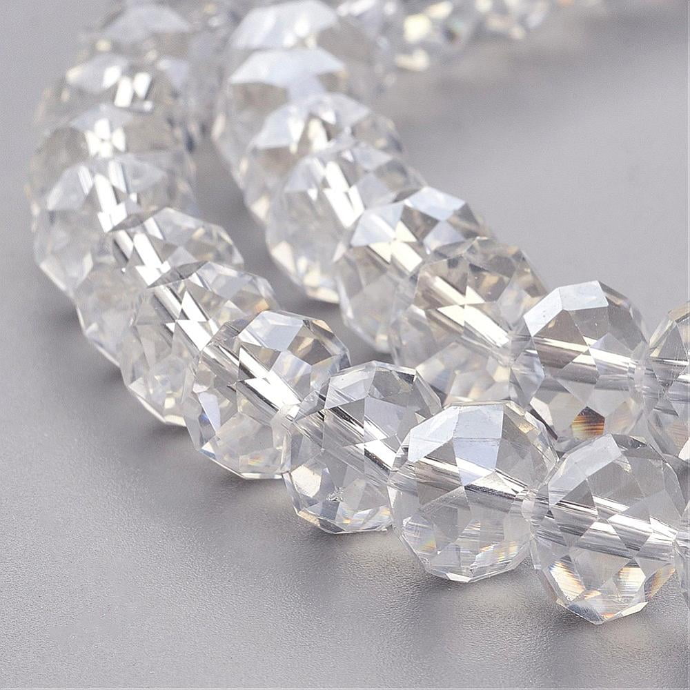 10Strand Glass Beads Strands Pearl Luster Plated Crystal Suncatcher Faceted Rondelle Clear 10x7mm Hole: 1mm about 63~65pcs/strand 49~50cm