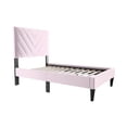 thumbnail image 4 of Poundex Adjustable V-Stitch Headboard Twin Bed Frame in Pink Velvet, 4 of 8
