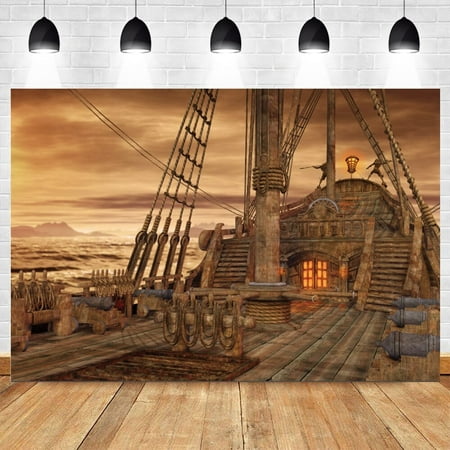 Image of Vintage Sailboat Backdrop for Photography Nautical Battleship Old Wooden Deck Background Pirate Ship Kids Boy Photo Booth Shoot