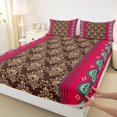 thumbnail image 4 of Erosebridal Southwestern Tribal Aztec Full Size Sheets 4-Piece For Boys Girls,Bohemian Traditional Floral Damask Bed Sheets For Teens,Green Red, 4 of 5
