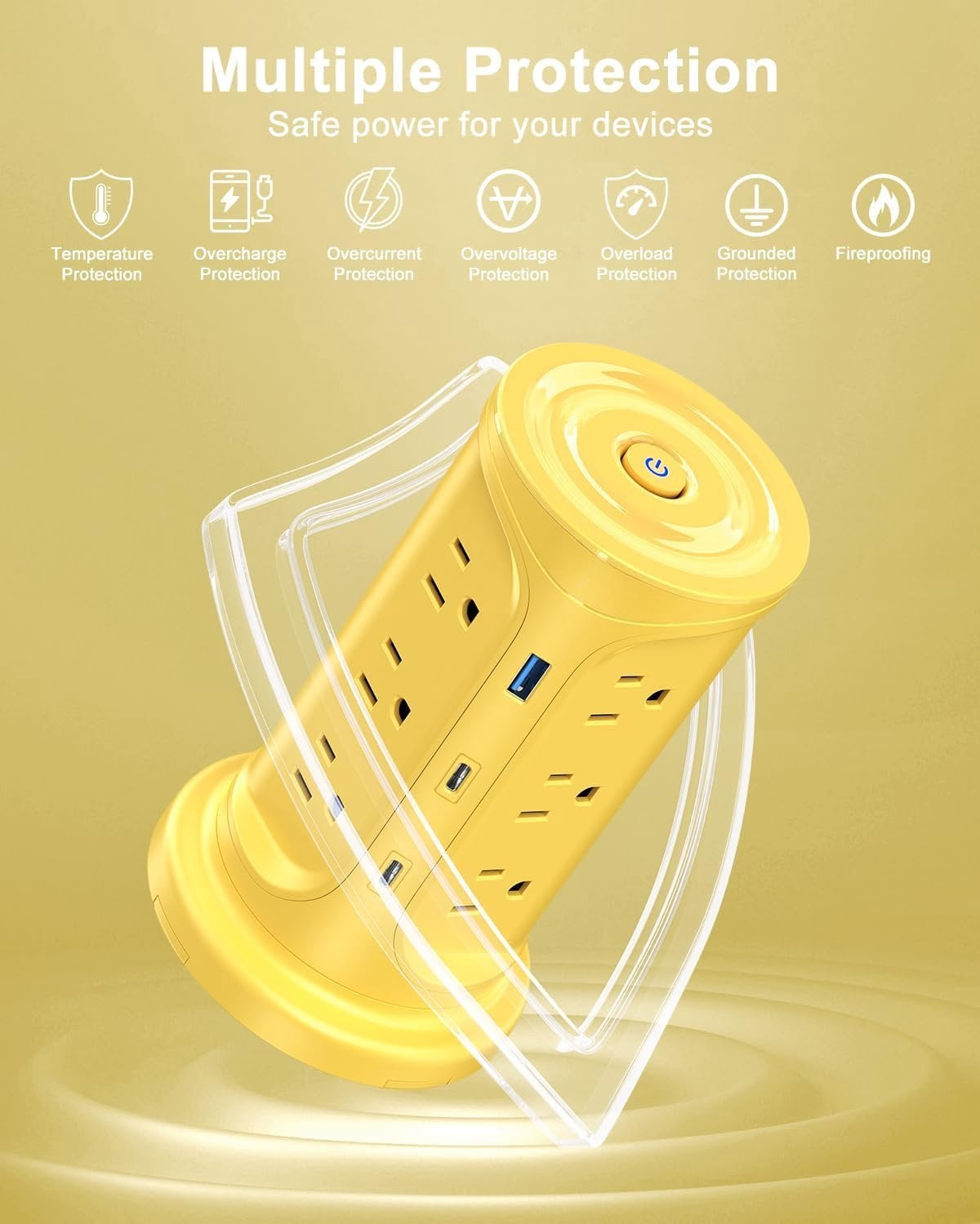 Tower Power Strips with Surge Protection, 6.5FT Flat Extension Cord with Multiple Outlets, 12 AC 4 USB Ports(2 Type C), Flat Plug Surge Protector Power Strip with Screw Wall Mount for  Office Dorm