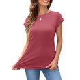 thumbnail image 2 of Womens Summer Tops Cap Sleeve Spring T Shirts Ruched Business Casual Dressy Fashion Clothes Outfits 2025 Wine red L, 2 of 7