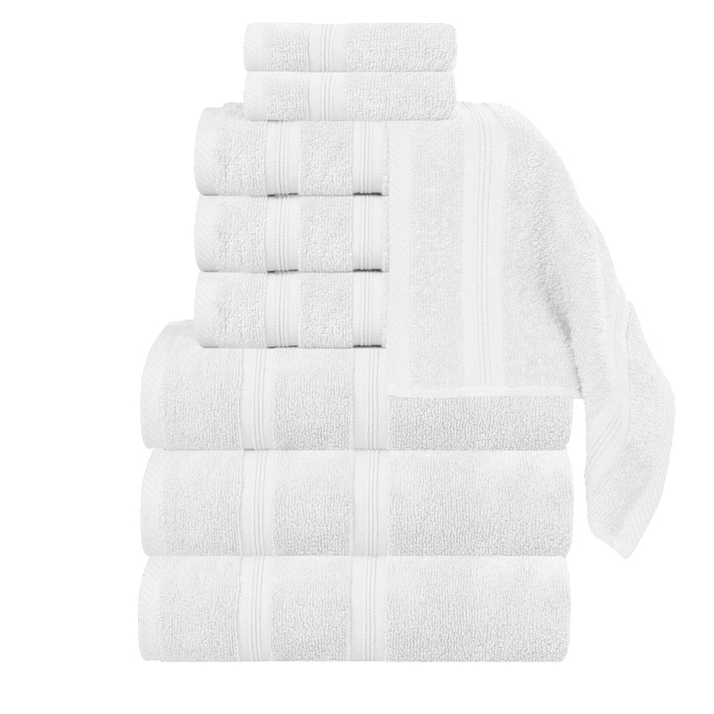 Superior Smart Dry 9-Piece Zero Twist Soft Cotton Towel Set, Quick Dry Fade Resistant, White