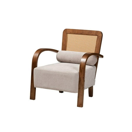 Baxton Studio Modern Japandi Light Grey Fabric and Walnut Brown Finished Wood Arm Chair