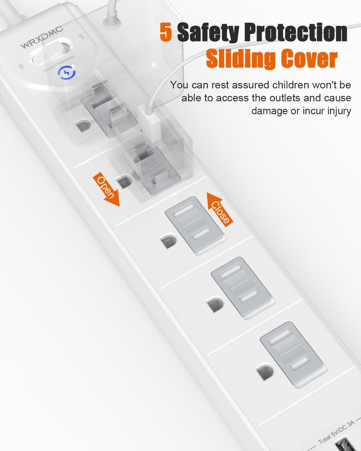 2 Prong trip, 2 Prong to 3 Prong Outlet Adapter, 5ft Extension Cord with Polarized Plug, 1680J Surge Protector, 5 AC Outlets & 3 USB, Wall Mountable, Ideal for Non-Grounded Outlets