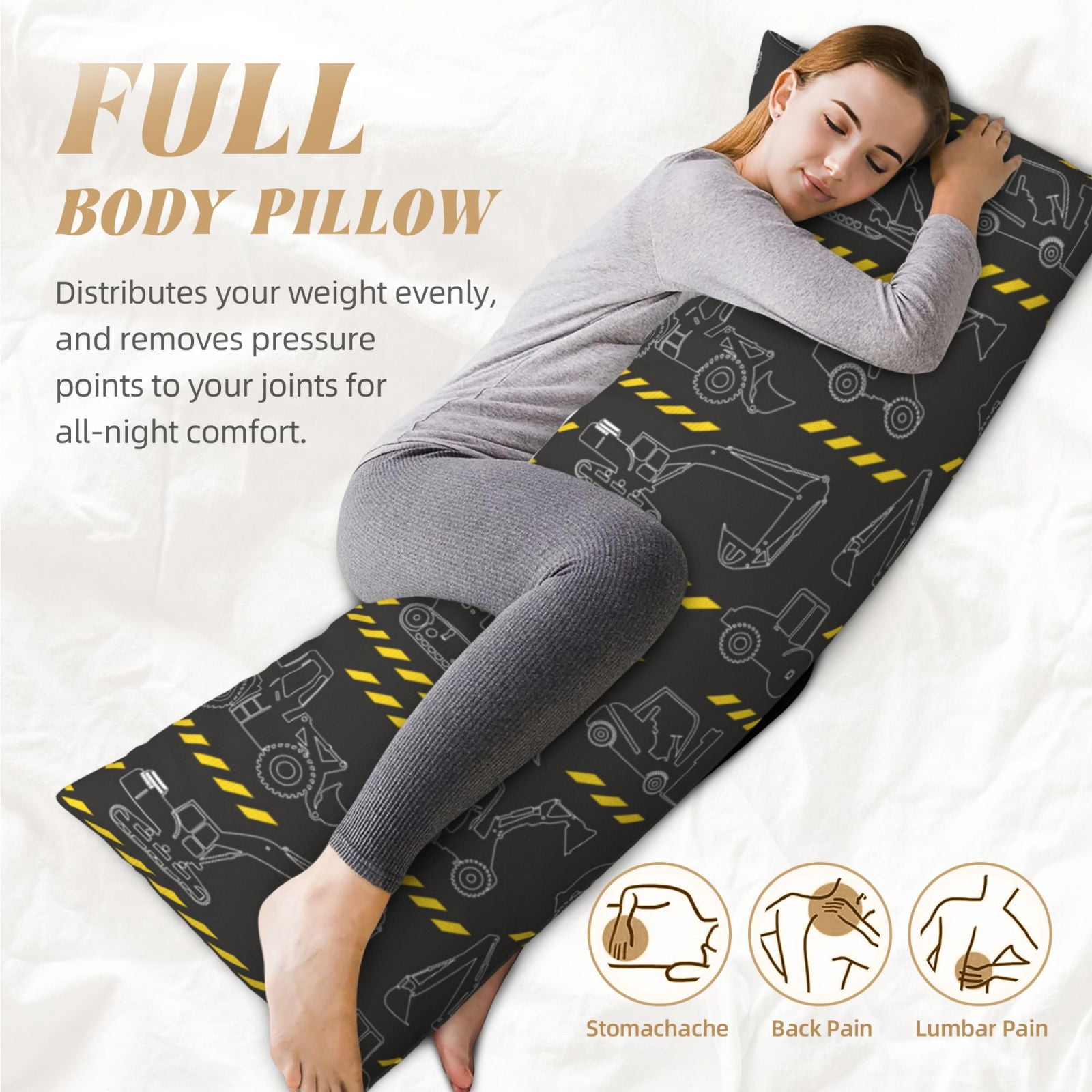 Naloa Retro Excavator Super Soft 20x60 Body Pillow Case,Long Side Hidden Zipper（PILLOWS ARE NOT INCLUDED）