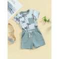 thumbnail image 4 of Elippeo 2Pcs Baby Boy Summer Outfits 3 6 12 18 24 Months 3 Years Short Sleeve Tree/Gesture Print T-Shirt + Shorts Set Toddler Clothes, 4 of 9