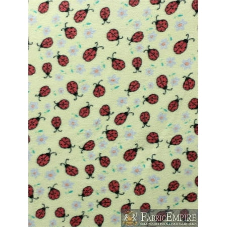 Flower Print Fabrics - Fleece Fabric Printed ANTI PILL LADY BUG FLOWER YELLOW BACKGROUND