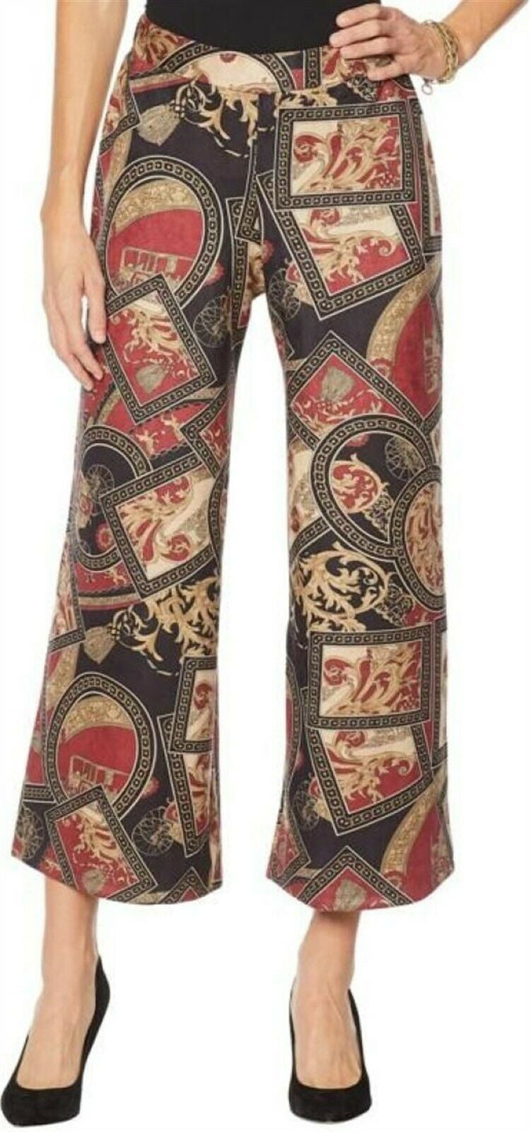 Brand Printed Faux Suede Palazzo Pant 