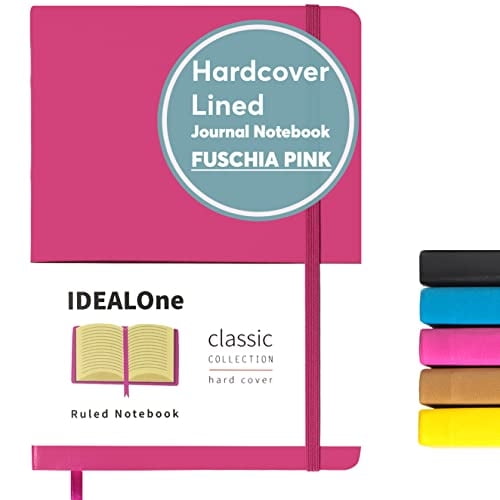 Cuaderno tapa dura forrado IDEALOne Classic - Trabajo, hogar, escuela, 5.7x8, 160 pág, 100GSM, cierre banda elástica y marcador, rosa fucsia