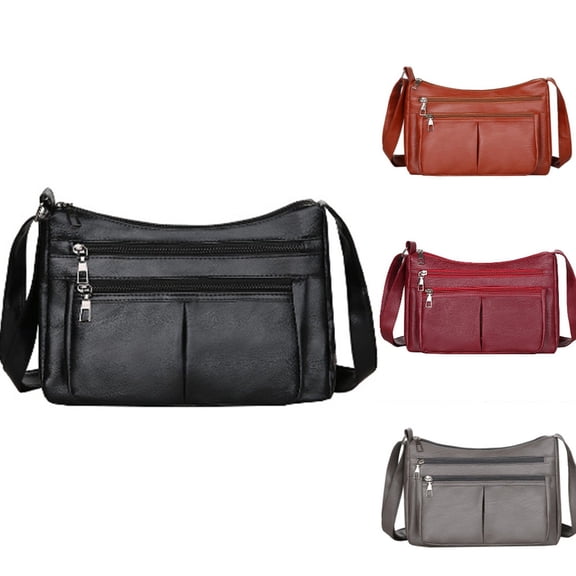 Modstep Retro Leather Crossbody Purses for Women Waterproof Versatile Zipper Shoulder Bags Soft Tote Handbag with Adjustable Strap Black