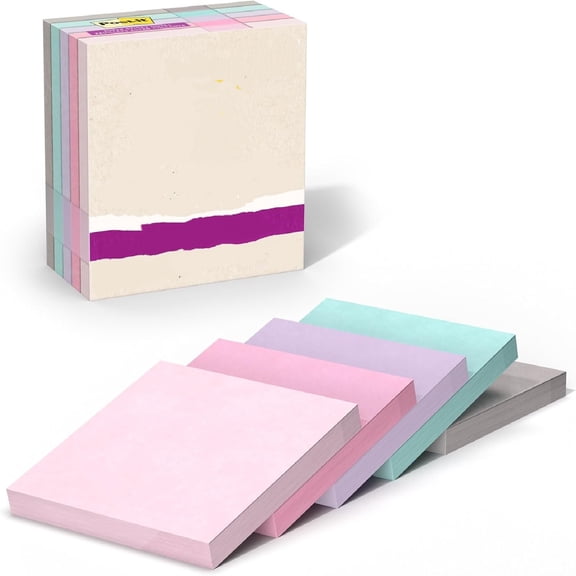 Post-it 100% d Paper Super Sticky Notes, 2X The Sticking Power, 3x3 in, 5 Pads, 70 Sheets/Pad,