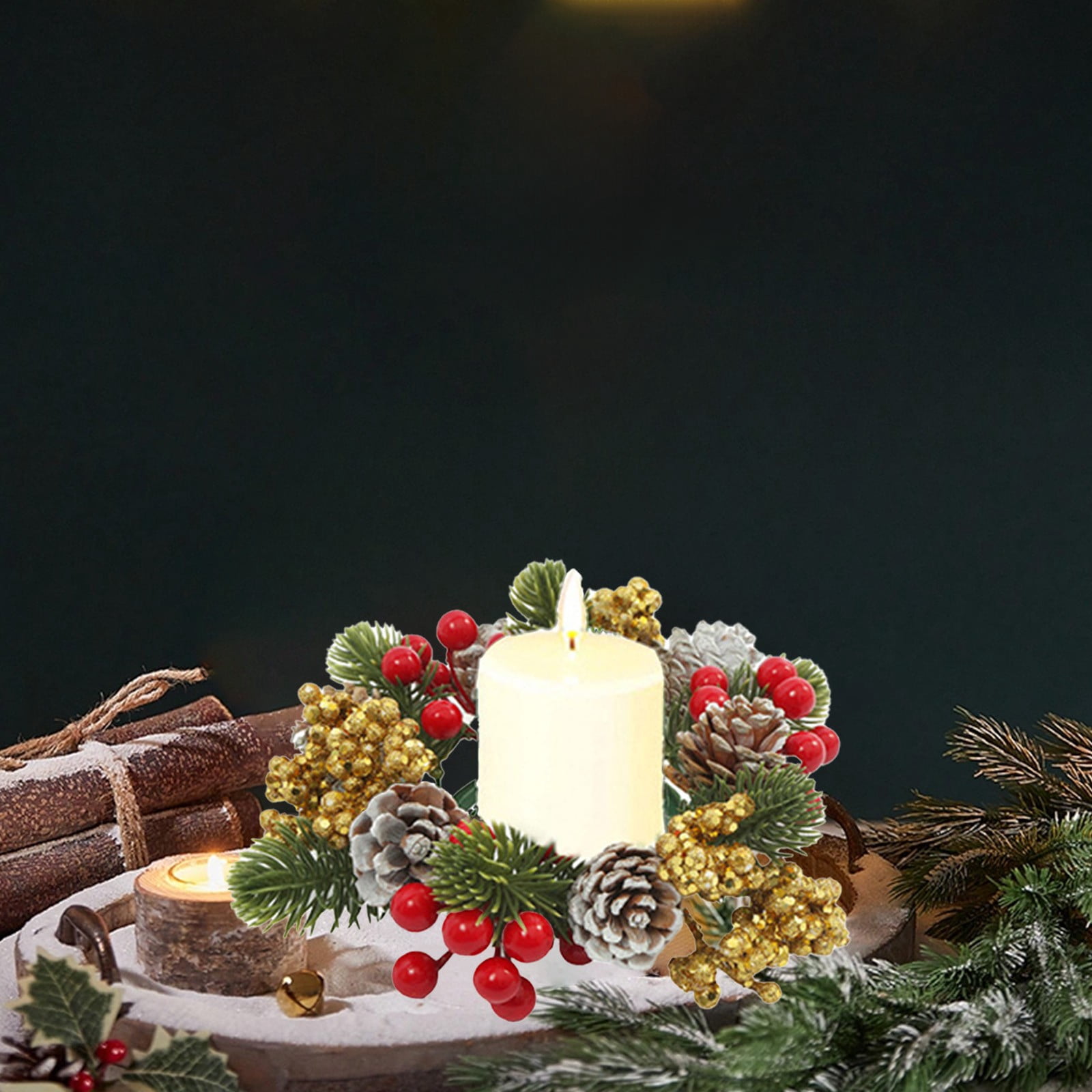 Couronne De Bougies Avec Pommes De Pin Artificielles - Décoration De Noël Pour Table, Cheminée Ou Mur | Diamètre 28 Cm - 8