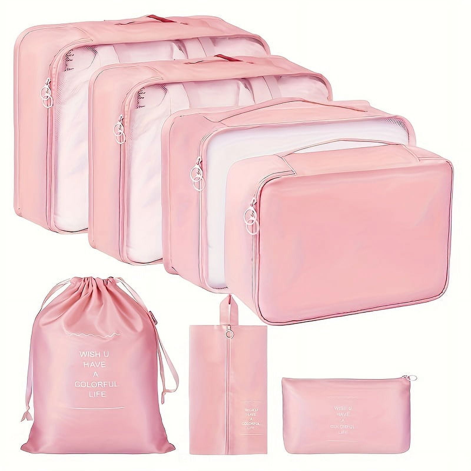 7pcs Set Travel Packing Cubes, Portable Mesh Luggage Storage Bag, Underwear Clothes Organizer Bag With Shoes Bag