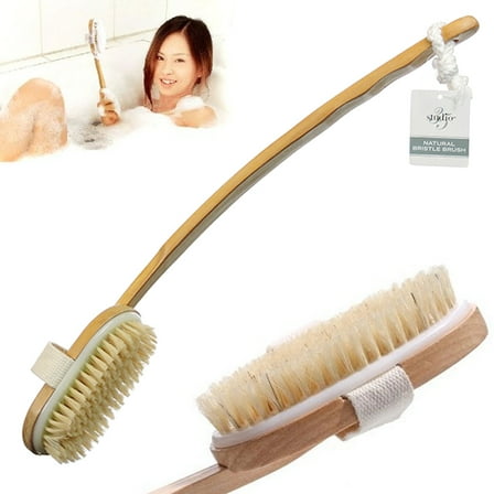 1 Back Body Shower Bath Brush Soft Natural Bristles Wood Long Removable Handle