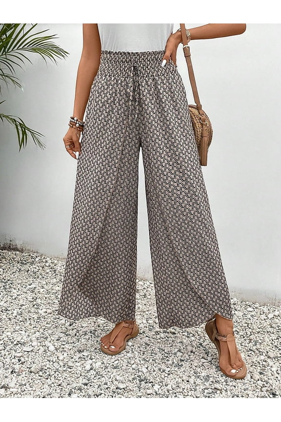 Floral Pants for Women Slit High Waisted Wide Leg Palazzo Pants Casual Summer Boho Beach Tulip Hem Flowy Wrap Pant