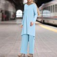 thumbnail image 4 of Fall Sets for Women Clothing Women Spring Solid Color Muslim Solid Color Long Sleeve Shirt Coat Wide Leg Trousers Suit, 4 of 9