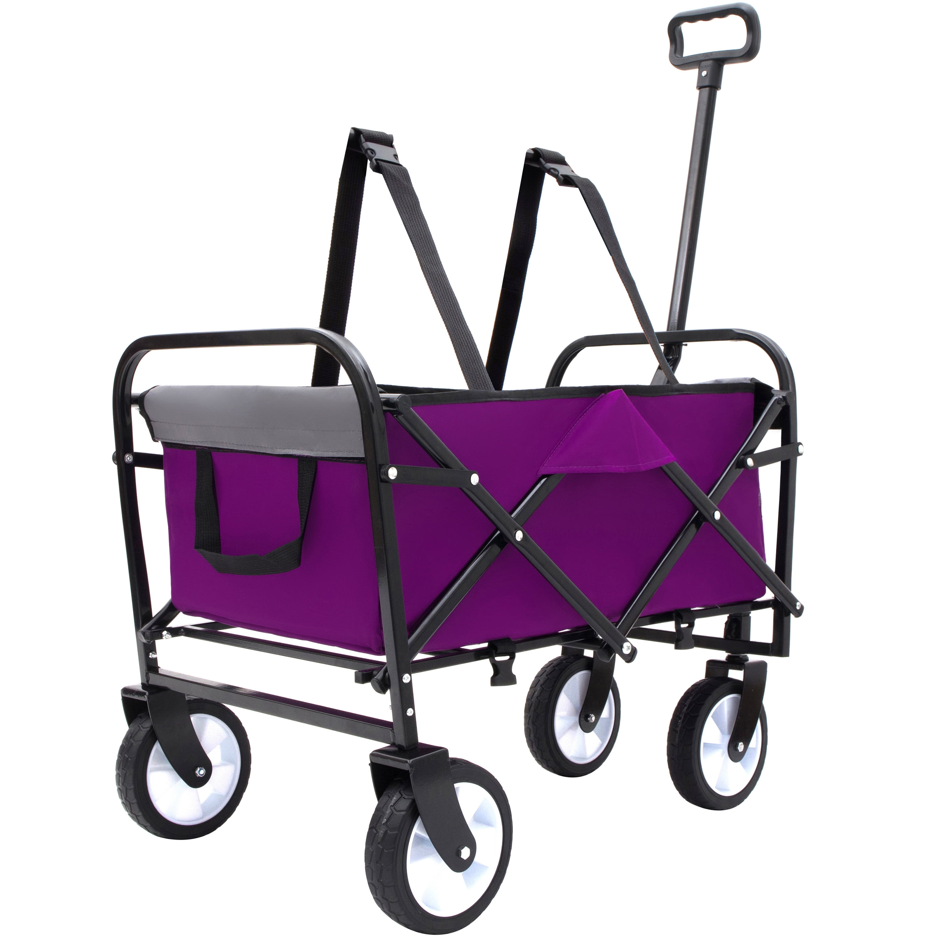 Purple Strap Series Foldable Wagon Cart 225LBS Unique Strapping System 360° Swivel Wheels Lightweight for Camping Shopping Beach Sports Gardening Fishing