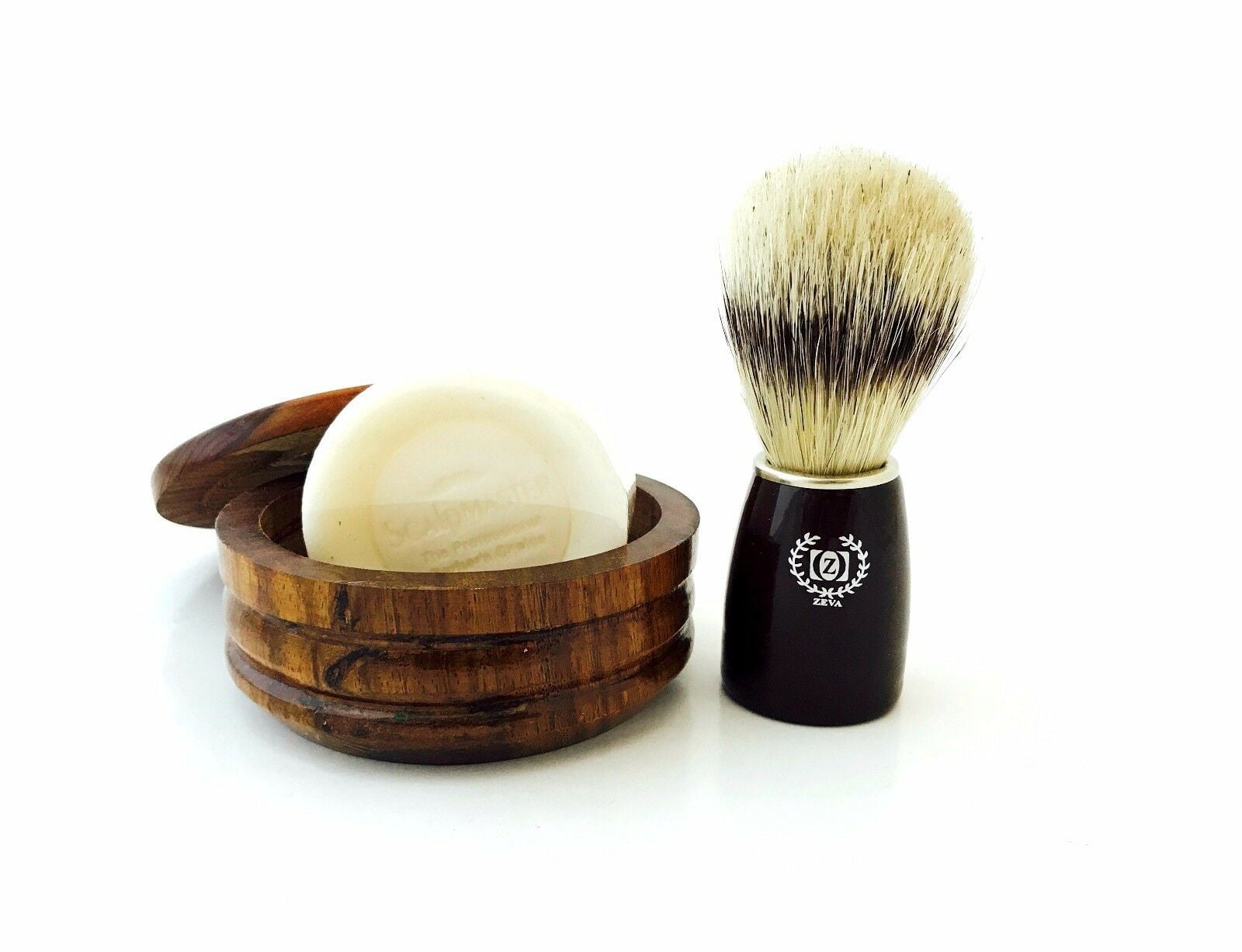 ZEVA Men's Boar Bristle Shaving Brush, Wooden Shaving Cup Mug & Shaving
