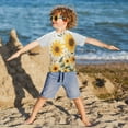 thumbnail image 3 of FORMRS Boys Rash Guard Short Sleeves Swim Shirt Quick Dry UPF 50+ Sun Protection, Sizes 3-12T, Beige Sunflowers, 3 of 6