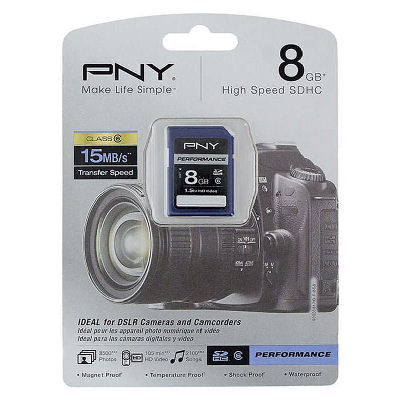P-SDHC8G6-GE PNY Performance Series 8 GB Class 6 15 MB//s Rated SDHC Flash Memory Card