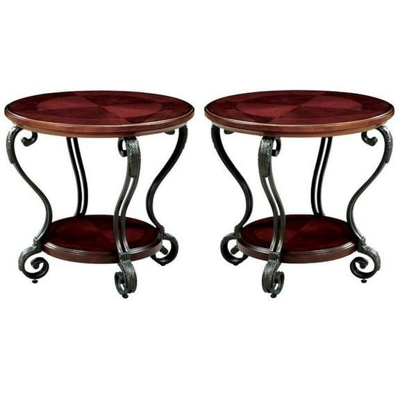 Home Square Azea Traditional Wood 1-Shelf End Table in Brown Cherry - Set of 2