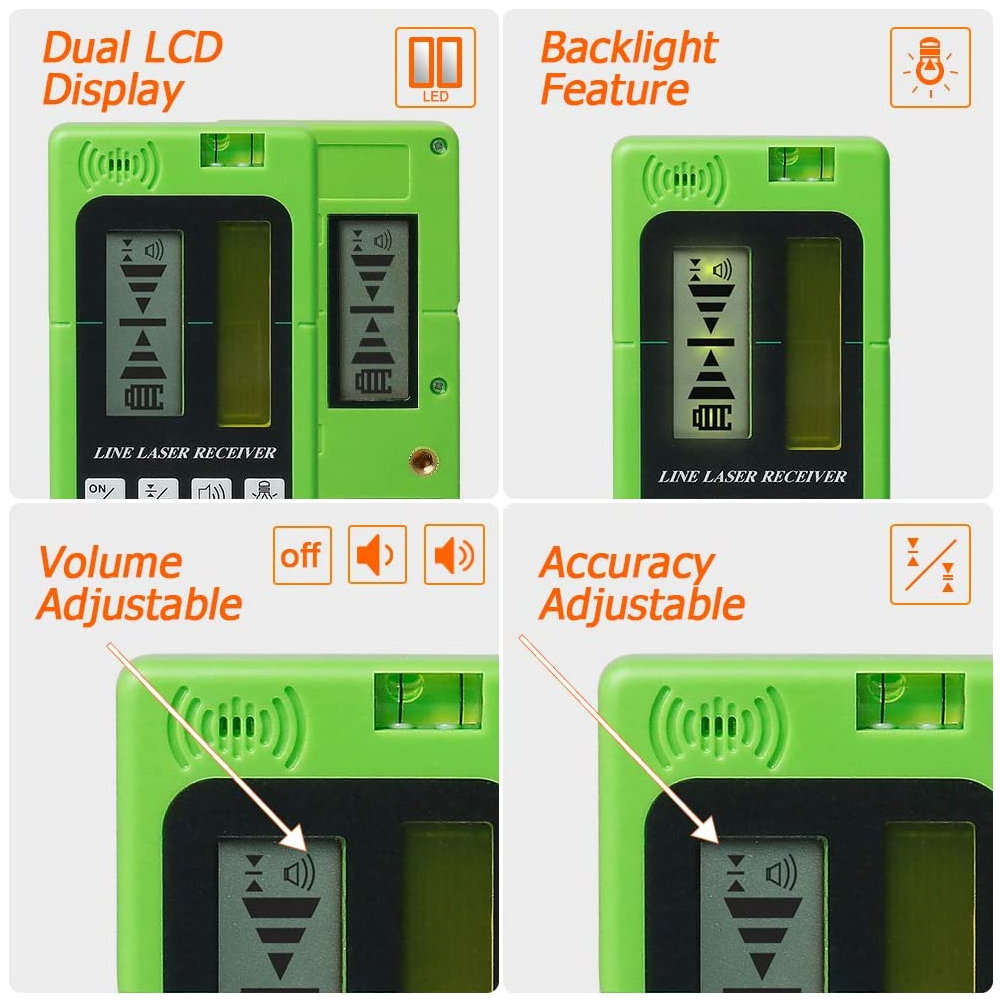 Huepar Laser Detector for Laser Level Green and Red Beam Receiver for Use with Pulsing Line Lasers