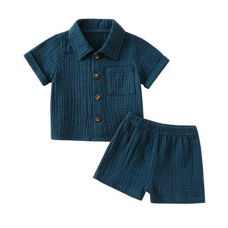 

Lieserram Toddler Baby 2Pcs Summer Outfits 0 6 12 18 24 Months 2T 3T Short Sleeve Button Down Lapel Shirt + Shorts Clothes Set