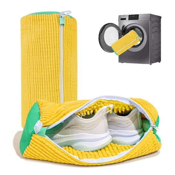 Bolsa para lavadora de zapatos: bolsa de zapatos para lavadora y secadora, bolsa de limpieza de zapatos reutilizable de 2 piezas para zapatillas de tenis, kit de limpieza sin manchas (amarillo 2 unida