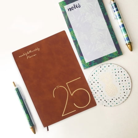 HEMOTON Brown Academic Planner Notebook for Office Use PU with Glazed Printing Paper 8.5 x 11 inches