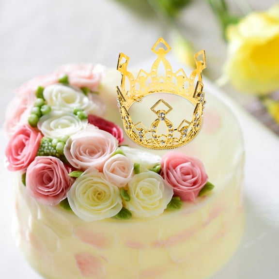 BESTOYARD Golden Tiara Cake Decor Cake Topper Tiara Alloy Decoration for Girlfriends 1Pack